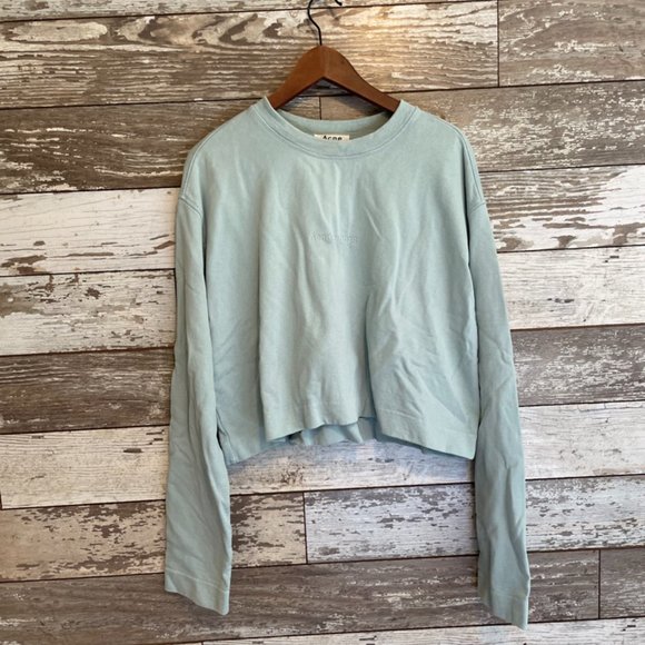 Acne Studios Odice Emboss Pastel Cropped Crew Neck Long Sleeve Sweatshirt